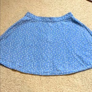 Blue skater skirt with white polka dots